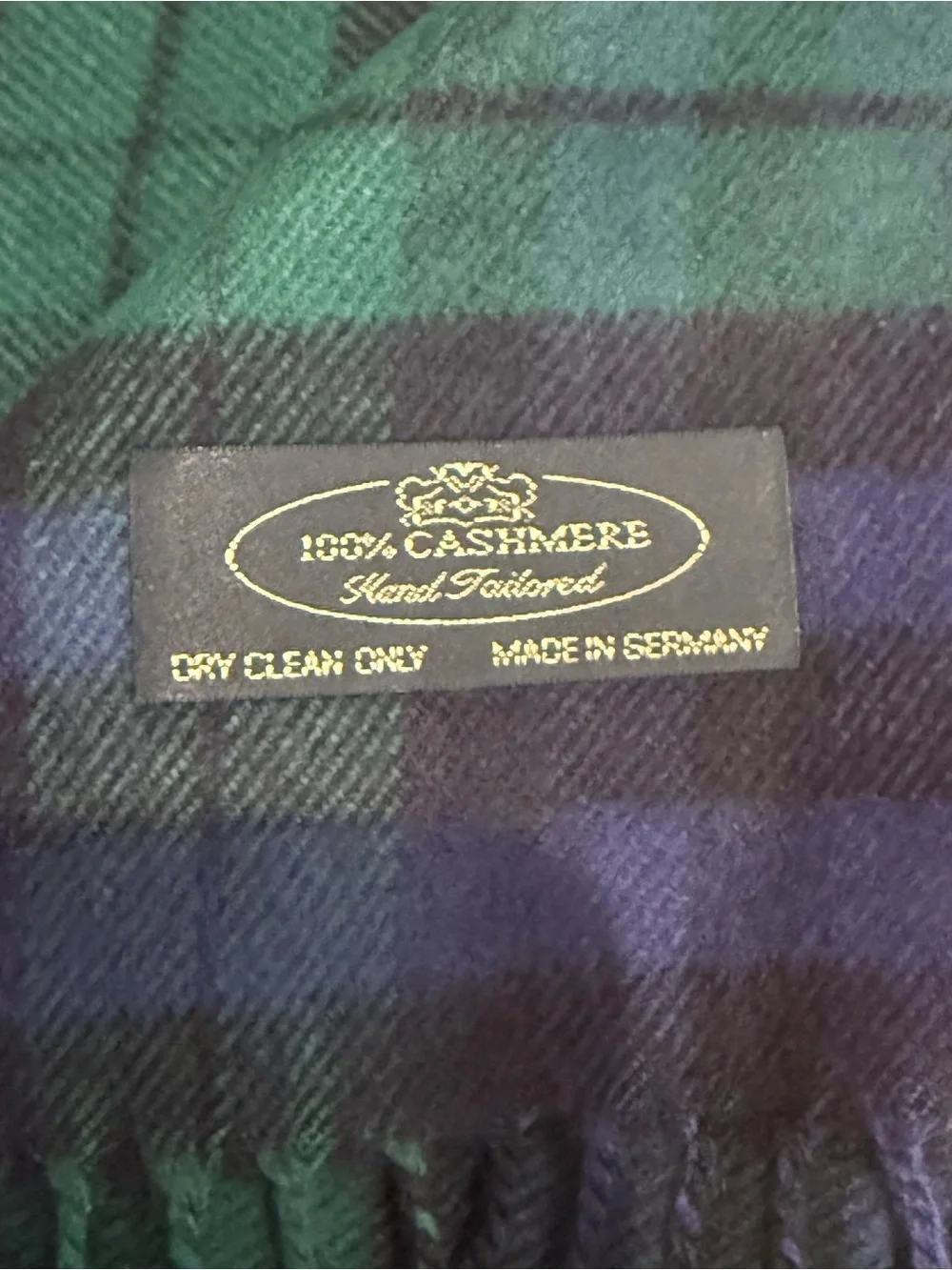 Vintage 100% Cashmere Black Watch Tartan Scarf – Hand Tailored, Made in Germany